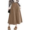 Lazutom Gonna lunga da donna in velluto a coste a vita alta elasticizzata a trapezio, cachi, S