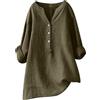 Generic Camicie di lino con maniche a 3/4 per le donne allentate 2025 abbigliamento estivo oversize colletto alla coreana manica lunga T-shirt fluida vestibilità ampia con frange party button down tinta unita