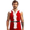 inhzoy Costume Vestito Babbo Natale per Uomo Costume Halloween Carnevale in Velluto con Cappuccio Cappotto Natalizio Senza Maniche Giacca Camicia Canotta Gilet Waistcoat Rosso L