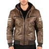 TruClothing Bomber da Uomo Giacca Invernale in Vera Pelle Antivento con Cappuccio Trapuntato