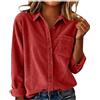 GMQWRK Camicia in Corduroy per Donna UK Camicia Elegante Casual Larga con Bottoni a Fondo Camicia con Collo e Tasca con Bottoni ai Polsi Maniche Lunghe Top Autunno Inverno Primavera Camicia con Collo