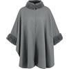 Uqezagpa Cappotto invernale da donna, con cappuccio, stile poncho, con bordo in pelliccia, aperto sul davanti, maglione oversize, scialle avvolgente, giacca da esterno alla moda, Nero , Taglia unica
