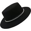B-HOT Cappello classico Fedora a tesa larga per donna uomo in feltro Panama Flat Top Jazz Cap con fascia rimovibile, Nero , Taglia unica