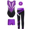 Yhong Body Ginnastica Artistica Bambina, Set 4 Pezzi Leotards con Pantaloncini Leggins + Capelli Fasce Tuta da Danze Blu verde 13-14 anni