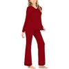 oytto Due pezzi Pjs Set donna morbido pigiama set per maniche lunghe scollo a V top e pantaloni pigiami con tasche, Rosso, XL