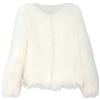 Generisch Cappotto corto da donna, caldo, soffice, invernale, a maniche lunghe, con scollo a V, elegante, in pelliccia sintetica, tinta unita, giacca invernale, bianco, M