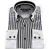 MrDoubleCollar Italian Design - Camicia da uomo a righe blu, stile casual formale, doppio colletto a maniche lunghe, varie varianti disponibili Gessetti bianchi e neri XL