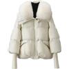 Serenophile Parka invernale da donna con imbottitura in piumino d'oca, grande colletto in pelliccia e scollo con risvolto, giacca corta spessa stile completo per uso quotidiano (2XL bianco)