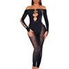 ZileZile Tuta sexy da donna a maniche lunghe con spalle scoperte, nero, Large-X-Large