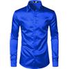 Disimlarl Camicia in raso di seta blu reale da uomo Slim Fit Camicie per abiti da sposa Camicia casual blu reale Taglia XL