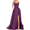 Generico Vestito da Cerimonia Donna Alta Scollo a V Linea ad A con Laterale Spacco Elegante Curvy Maxi Vestitino Cocktail Ballo Abiti Party Festa Abito da Sera E Cinturino in Raso Senza Schienale con Tasche