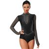 inhzoy Donne Ginnastica Leotards Body Danza Classica Ginnastica Ritmica Manica Lunga Body da Pattinaggio Artistico Jumpsuit Sportiva da Allenamento Tutina Dancewear Nero S