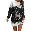 Generico Abito Donna Natalizio Invernale Vestito Natale Donna Elegante Abito Manica Lunga Stampa Natalizia, S-3XL