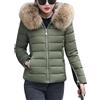 Generic Cappotto invernale caldo da donna, trapuntato, spesso, piumino, casual, corto e leggero, con cappuccio in pelliccia sintetica rimo