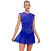 YEAHDOR Donna Abito da Pattinaggio Artistico sul Ghiaccio Paillettes Body da Balletto Senza Maniche Leotards Danza Classica Vestito Ballo Lirico Dancewear Blu Reale S