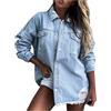 KBOPLEMQ Camicia da donna in jeans button down, a maniche lunghe, in denim morbido, camicia Y2K in denim con chiusura a bottoni, casual, top T-shirt, giacca in jeans, primavera, autunno, con tasche sul petto