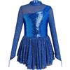 Odizli Abito da Balletto per Ragazze a Maniche Lunghe con Paillettes e Glitter, Costume da Ginnastica, Balletto, Mesh, Tutu, Abito da Ballo, Pattinaggio su Ghiaccio, Blu, 9-10 Anni