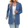 Generisch Cardigan da donna aperto sul davanti, lungo, elegante, casual, cardigan, sottile, tinta unita, slim fit, top largo, per il tempo libero, in cotone, maglione oversize, Celeste., L