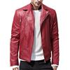 Generisch Giacca in pelle, da uomo, in similpelle, da motociclista, elegante, da motociclista, da mezza stagione, tinta unita, antivento, giacca softshell, Colore: rosso, L