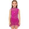 Aislor Vestito da Pattinaggio Artistico Bambina con Paillettes Body da Balletto Danza Classica Leotard Corpo con Gonna Tulle Abito da Ballo Lirico Contemporaneo Borgogna 9-10 Anni