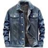 Oanviso Giacca in Jeans Uomo Invernale Manica Lunga Giacca Moda con Fodera in Peluche Colletto Rovesciato Giacca Leggera Cappotto in Denim Button Tasche Multiple Streetwear Cowboy A Blu Chiaro L