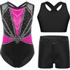Freebily Body Ginnastica Artistica Bambina con Crop Top e Pantaloncini Body Danza Classica Senza Maniche Tuta da Pattinaggio Artistico Dancewear Performance Blu 9-10 anni