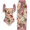 Generisch Colorblock - Costume da bagno da donna vintage con stampa floreale astratta, 1 pezzo + 1 tappezzeria, costume da bagno in due pezzi con stampa vintage, bikini monokini, 2 pezzi, bikini a righe nere,