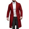 Rrongwn Cappotto di lana da uomo elegante da lavoro, trench invernale con risvolto, autunno, primavera, cappotto di mezza stagione, da lavoro, in cotone, spesso lungo, outwear, Colore: rosso, M