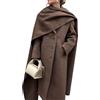Goolecrimp Cappotto Elegante Casual da Lavoro in Misto Lana da Donna Cappotto alla Moda Doppiopetto con Sciarpa Lunga a Scialle Giacca Antivento Calda da Esterno (caffè,L)