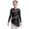 Jugaoge Vestito da ragazza per pattinaggio artistico, a maniche lunghe, girocollo, balletto, body con tutù, gonna irregolare e slip, Nero , 170