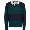 JACK & JONES Pullover a Polo in Lana pettinata a Righe Bicolore. Blu