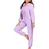 Generisch Tuta da donna in morbido pile Teddy Jumpsuits caldo peluche Onesie pantaloni soffice tuta da casa inverno autunno home wear pigiama con cappuccio, O viola, S