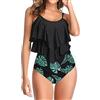 OAMENXI Costume da Bagno per Donne Top Doppio Ruffle Vita Alta Costumi da Bagno 2 Pezzi Bikini Tankini Sets Costumi da Bagno (Topblackleaf, M)