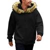 Rrongwn Felpe da uomo con cappuccio in pelliccia con zip in cotone, felpe con cappuccio e cerniera per ragazze, giacche invernali soffici, felpa vintage di tendenza, Nero , S