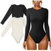 KIRYU Body da donna in 2 pezzi, sexy, a costine, girocollo, maniche lunghe, perizoma, pezzo unico, B, Large