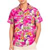 King Kameha Camicia Hawaiana Uomo Vintage a Maniche Corte, Flamingos, Viola-Chiaro, 6XL