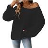 PAIDAXING Maglione monospalla da donna UK Fashion girocollo a maniche lunghe in maglia tweed top casual tinta unita leggero cold shoulder jumper, bianco, S