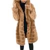 Generisch Giacca con cappuccio in pelliccia sintetica resistente da donna come cappotto medio alla moda con pelo morbido per stagioni fresche attività all'aria aperta in stile urbano, cachi, 5XL