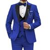 Generic Completo da Uomo in Velluto da 3 Pezzi, vestibilità Slim, con Revers a Lancia, Un Bottone, Giacca, Gilet, Pantaloni, Completo Cena, Blu Cielo, Taglia XL