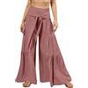 Xmiral Pantaloni da donna a vita alta con cravatta elastica in vita plissettata in rayon svasato Pantaloni da spiaggia Pantaloni lunghi da salotto con fondo a campana Maglia Primaverile