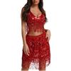 MaNMaNing Completo Donna con Paillettes e Frange per Danza e Carnevale Natale Set Performance Sexy Abito Party Elegante Splendente