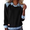 Generic Felpe patchwork in denim da donna Colletto con risvolto Vintage Cuciture Patchwork Camicia di jeans Plus Size Elegante Casual Color Block Pullover Top a maniche lunghe Moda Primavera Uscire Top