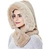 LJRPUPY Sciarpa in pelliccia sintetica per le donne con cappuccio con teschio berretti copertura orecchie Beanie cappello in pile sci cappelli da neve, Beige, Taglia unica
