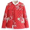 WUODHTW Stile cinese Nordest grande fiore modello spesso giacca di cotone retrò nordest donna giacca corta cotone, Rosso, X-Large