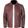 Generic Giacche da uomo in pelle vintage con colletto a camicia, giacche da uomo in pelle classiche con colletto a camicia, giacca da moto in pelle sintetica, Caff, XXL