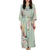 LOCIIXAT Vestaglia lunga da donna, in raso, kimono, ampia, con stampa floreale, vestaglia da notte in seta, bianco, Taglia unica