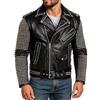 Fashion_First Giacca da motociclista da uomo, in vera pelle, con borchie in metallo, a maniche lunghe, con polsini con cerniera, Giacca Studdet nera, L