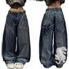 VaiKanhai - Jeans Baggy da Donna e Uomo, Goth Street Jeans con Stampa, a Vita Alta, in Denim, a Gamba Larga, Pantaloni Street Wear, con Gilet Nero, BU3, XXL