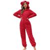 Generisch Pigiama intero da donna, in pile corallo, con grazioso cappuccio dei cartoni animati, a maniche lunghe, con motivo a cuore, caldo, morbido, biancheria da notte, O rosso., M