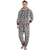 Ketamyy Natale Pigiama Tutina Uomo in Flanella Zip Morbido Intera Jumpsuit Manica Lunga Body con Cappuccio Invernali Caldo Monopezzo Onesies Tuta da Casa Paracadute Pinguino Grigio M